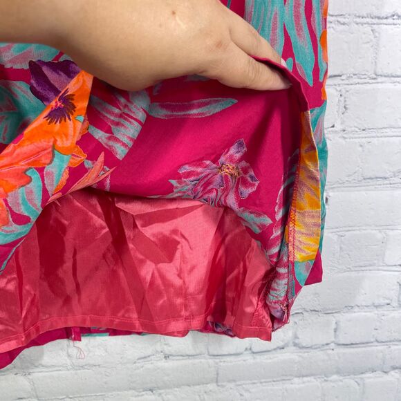 Vintage Hawaiian Midi Dress Womens  Plus 18W Hot Pink Floral Tropical Beach - Picture 8 of 13